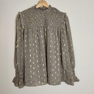 Elan Blouse Tan With Gold‎ Details